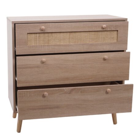 Schubladenkommode Sideboard Highboard Kubu Rattan 78x80x39cm Eiche-Optik