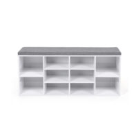 Weiße Schuhbank mit zehn Fächern, stilvolle und funktionale Aufbewahrung.