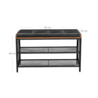 Braune Schuhbank mit Netzablage für atmungsaktive Schuhaufbewahrung.