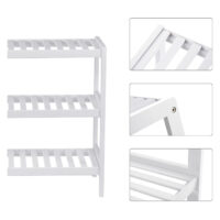 Nachhaltiges Schuhregal aus Bambus mit 3 Ebenen. Bietet Platz für verschiedene Schuharten und sorgt für Ordnung in Flur, Schlafzimmer oder Ankleidezimmer. Maße: 70 x 25 x 55 cm, max. Belastbarkeit: 10 kg pro Ebene. Inklusive Werkzeugtasche und Anleitung (EN, ES, DE, FR, IT).