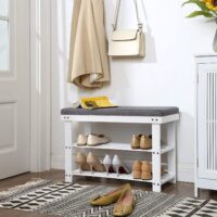 Schuhbank Sitzbank 2-stufig Bambus Weiss Grau