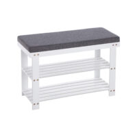 Schuhbank Sitzbank 2-stufig Bambus Weiss Grau