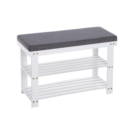 Schuhbank Sitzbank 2-stufig Bambus Weiss Grau
