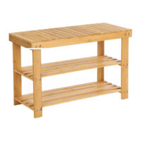 Bambus-Schuhregal mit Sitzbank – Stabil und umweltfreundlich. Bietet Platz für Schuhe und dient als bequeme Sitzgelegenheit. Maße: 70 x 28 x 45 cm, max. Tragfähigkeit: 120 kg. Inklusive Zubehörbeutel und Anleitung.