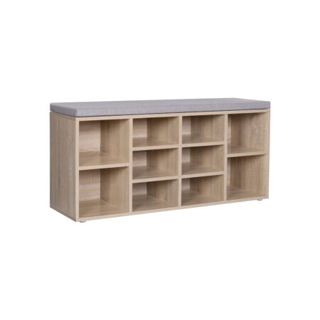 Schuhbank Sitzbank mit 10 Fächern Eichenfarbe.