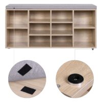 Schuhbank Sitzbank mit 10 Fächern Eichenfarbe.