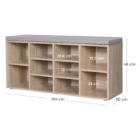 Schuhbank Sitzbank mit 10 Fächern Eichenfarbe.