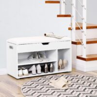 Schuhbank Sitzbank mit Kissen 2 Regale Weiss.