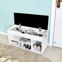 Schuhbank Sitzbank mit Kissen 2 Regale Weiss.