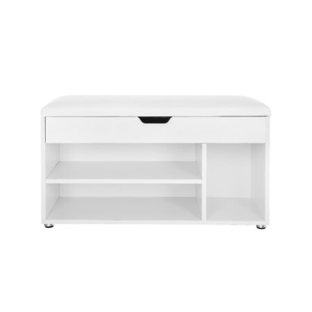 Schuhbank Sitzbank mit Kissen 2 Regale Weiss.