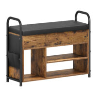 Schuhbank mit gepolstertem Sitz, aus Spanplatte, Stahl und PU – bietet Stauraum für Schuhe und Kleinteile, Maße: 30 × 80,6 × 62,5 cm.