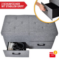 Praktische Sitzbank mit Stauraum und zwei Schubladen zur geordneten Schuhaufbewahrung.