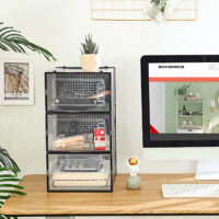 Schwarze Schuhbox im 18er-Set, stapelbar und mit Belüftungslöchern.