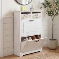 Schuhkipper Massivholz Shabby-Look mit Korb-Schublade weiss