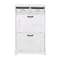Schuhkipper Massivholz Shabby-Look mit Korb-Schublade weiss