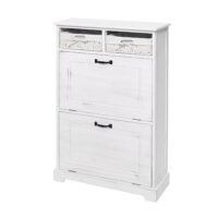 Schuhkipper Massivholz Shabby-Look mit Korb-Schublade weiss