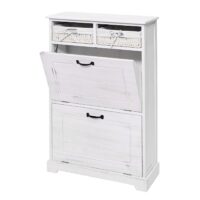 Schuhkipper Massivholz Shabby-Look mit Korb-Schublade weiss