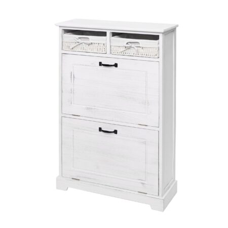 Schuhkipper Massivholz Shabby-Look mit Korb-Schublade weiss