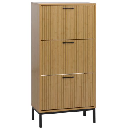 Schuhkipper Schuhregal 3 Kippfächer Ablage 125x60x25cm Bambus-Optik