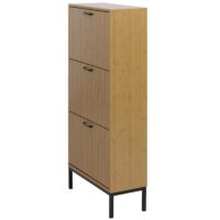 Schuhkipper Schuhregal 3 Kippfächer Ablage 125x60x25cm Bambus-Optik