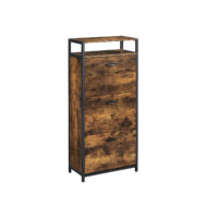 Vintage-Schuhkipper mit drei Klappen und Holzoptik für stilvolle Schuhaufbewahrung.