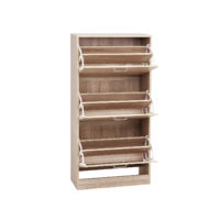 Weisses Schuhkipper-Regal mit Türen und zusätzlichem Ablagefach für Schuhe und Accessoires.