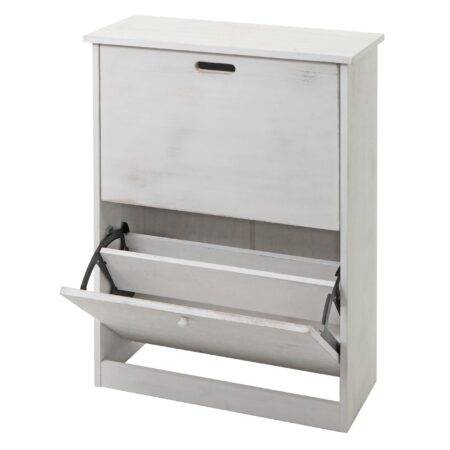 Schuhkipper Schuhschrank 2 Klappen 81x60x25cm Paulownia shabby weiss