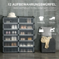 Schuhregal mit Boxen für 24 Paar Schuhe Kunststoff schwarz weiss