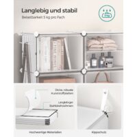 Weißes Schuhregal mit sechs Fächern aus Kunststoff, leicht und stabil.