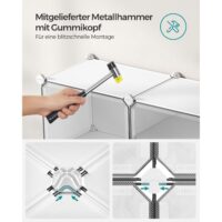 Weißes Schuhregal mit acht Würfeln, ideal für eine platzsparende Aufbewahrung.