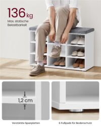 Schuhbank mit neun Fächern in Weiss für Flur oder Diele.