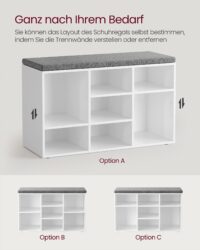 Schuhbank mit neun Fächern in Weiss für Flur oder Diele.