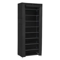 Schuhregal mit 10 Ebenen aus Stahlrohr und Vliesstoff, staubgeschützt und platzsparend, mit Reißverschlussabdeckung und Klettverschlüssen für einfachen Zugriff. Vielseitig einsetzbar für Schuhe, Kleidung und mehr, einfach ohne Werkzeug montierbar.