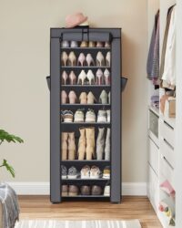Grauer Schuhregalschrank mit zehn Etagen, platzsparendes Design für viele Schuhe.