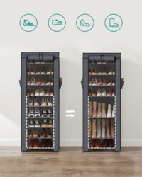 Grauer Schuhregalschrank mit zehn Etagen, platzsparendes Design für viele Schuhe.