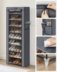 Grauer Schuhregalschrank mit zehn Etagen, platzsparendes Design für viele Schuhe.
