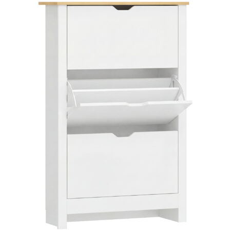 Schuhschrank mit 3 Fächern für 18 Paar Schuhe weiss braun