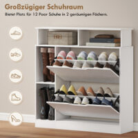 Schuhschrank mit 2 Klappen offenem Fach für 12 Paar Schuhe weiss