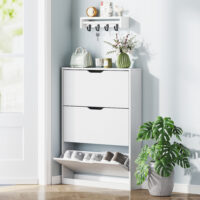 Schuhschrank schmal modern mit 3 Klappen für 12 Paar weiss