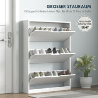 Schuhschrank schmal modern mit 3 Klappen für 12 Paar weiss