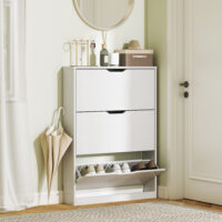 Schuhschrank schmal modern mit 3 Klappen für 12 Paar weiss