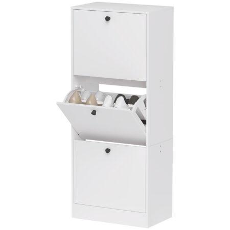 Schuhschrank mit 3 Klappfächern verstellbar für Flur weiss