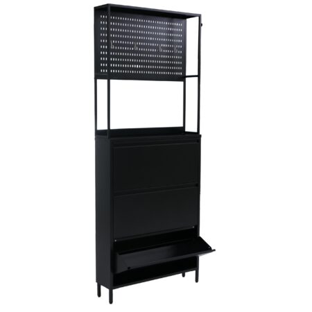 Schuhschrank Schuhkipper 3 Kippfächer Ablage Haken 201x80x20cm schwarz