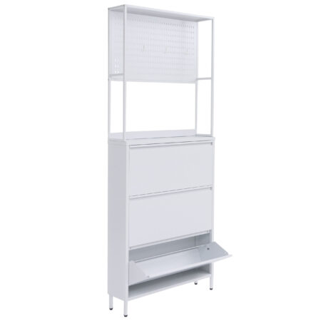 Schuhschrank Schuhkipper 3 Kippfächer Ablage Haken 201x80x20cm weiss