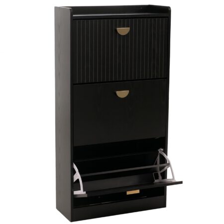 Schuhschrank Schuhkipper 3 Klappen 117x60x24cm Holzoptik schwarz