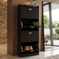 Schuhschrank Schuhkipper 4 Klappen 148x50x24cm Holzoptik schwarz
