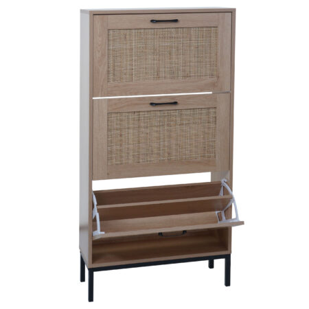 Schuhschrank Schuhkipper Rattanfront 3 Fächer 126x63x24cm Eiche-Optik