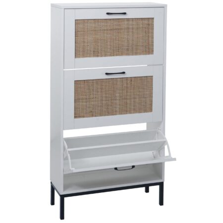Schuhschrank Schuhkipper Rattanfront 3 Fächer 126x63x24cm weiss