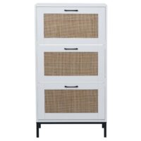 Schuhschrank Schuhkipper Rattanfront 3 Fächer 126x63x24cm weiss