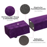 Schwebebalken faltbar rutschfest mit Wildleder aus Holz violett